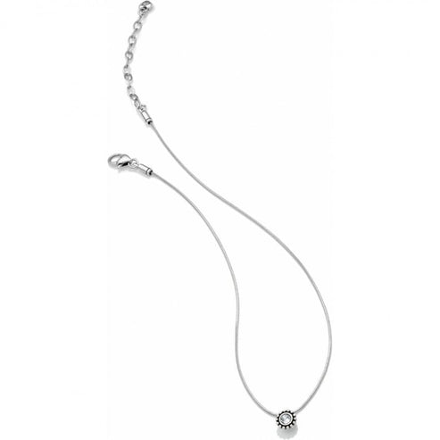 Silver plated necklace with adjustable chain featuring a small crystal pendant.