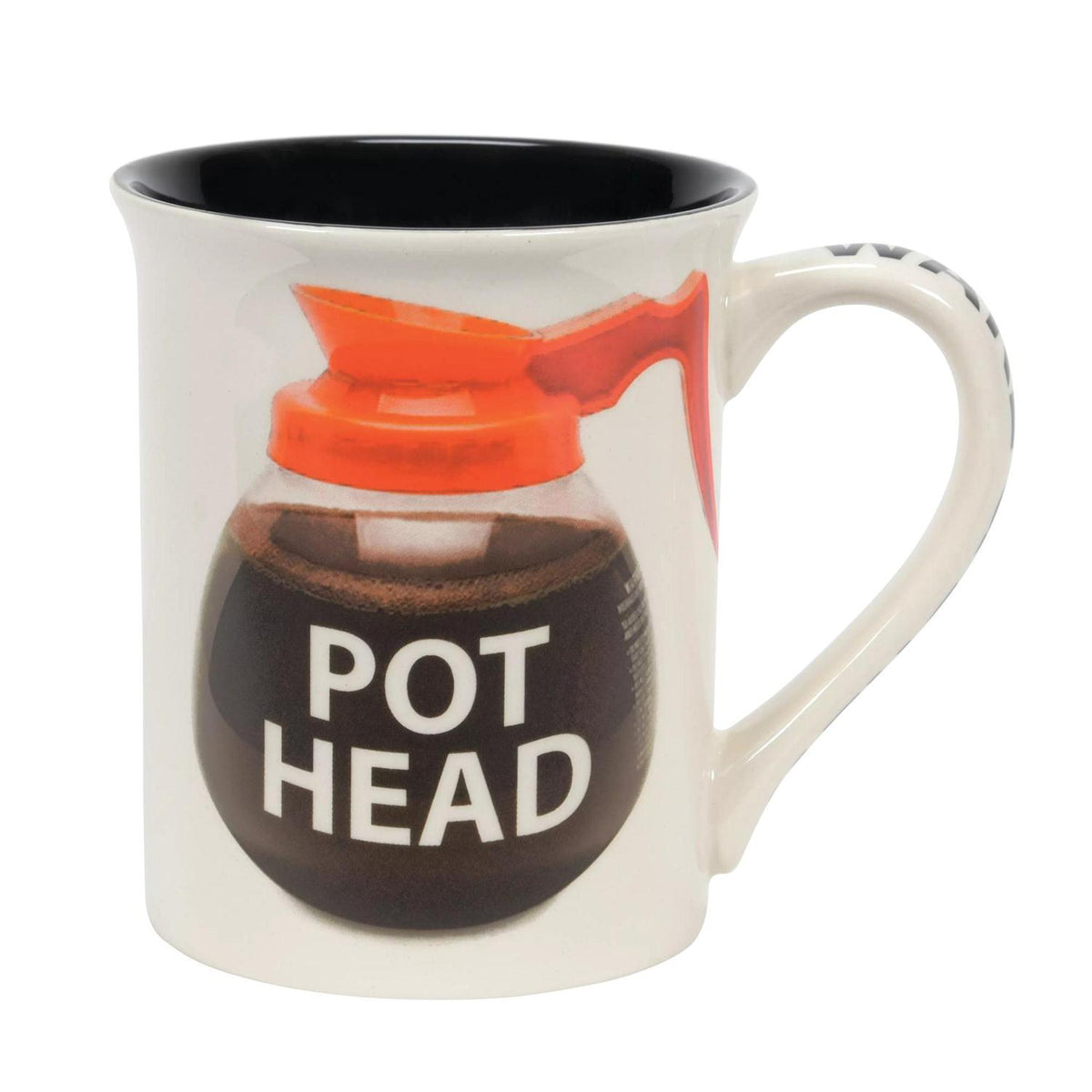 Onim Mug in stoneware with humorous front, back, and rim messaging.