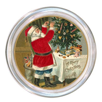 Round glass coaster with a high rim and black velvet back.