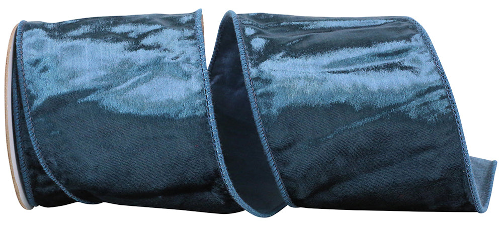 Four-inch wide shimmery velvet ribbon with wired edge in festive holiday colors.