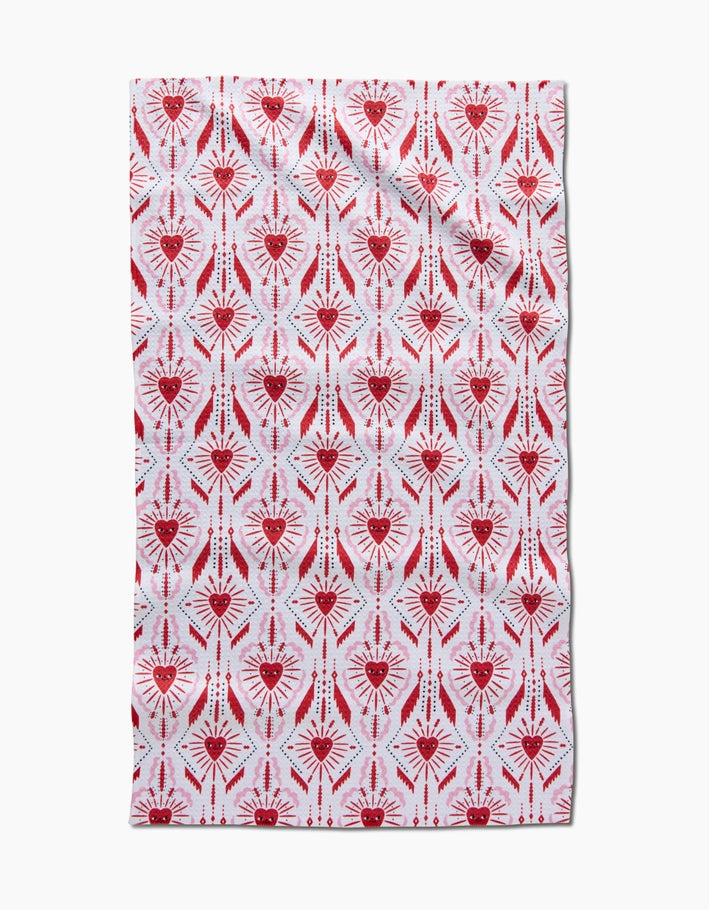 Recycled polyester waffle weave kitchen tea towel with single-sided print