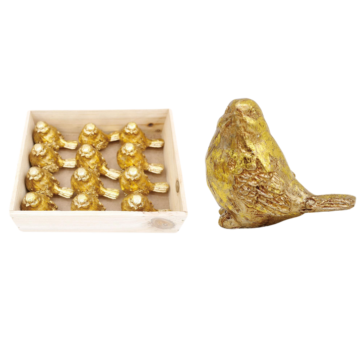 Res Gold Birds In Crate wall art featuring a gold-colored metal bird cage silhouette with decorative birds inside.