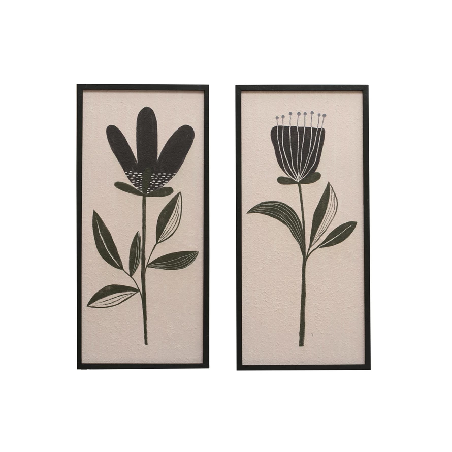 Wood Framed Glass Wall Decor w/ Cachepot