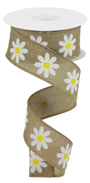 Royal blue polyester fabric roll featuring a white daisy floral print pattern.