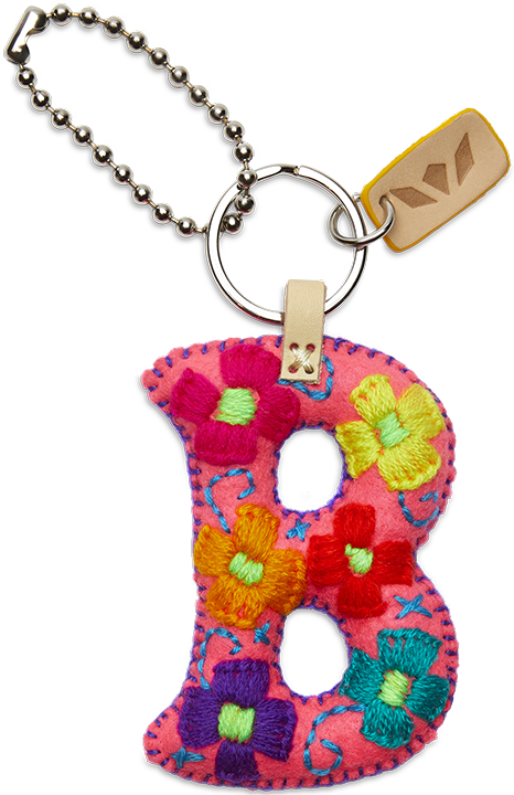 Felt letter charm in bright orange with attached metal chain
