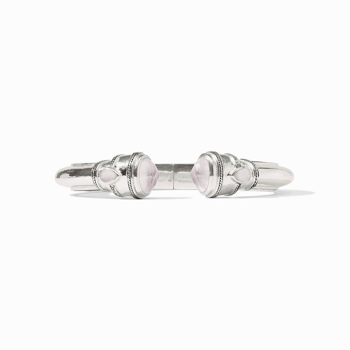 Cannes Demi Cuff in gold with shell pearl endcaps and pear-shaped gemstones.