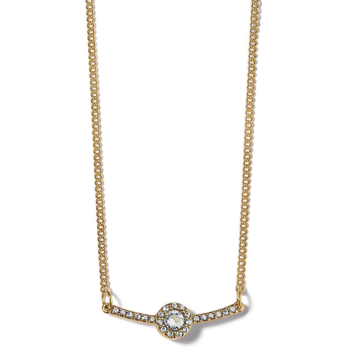 Gold plated bar necklace with fine-quality crystal on an adjustable chain.