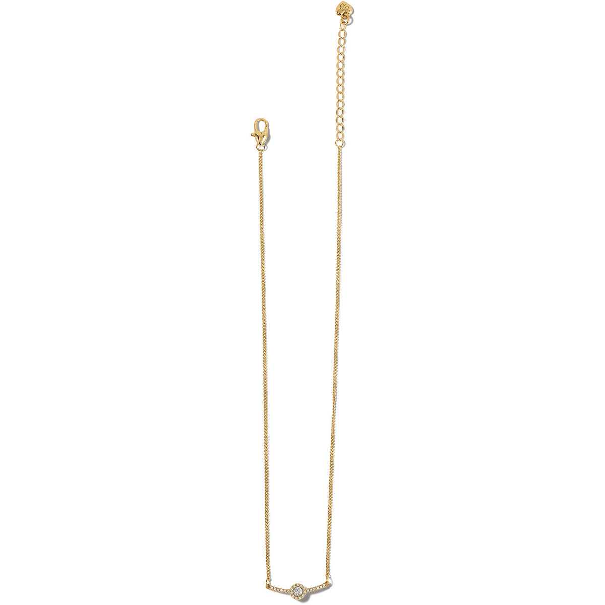 Gold plated bar necklace with fine-quality crystal on an adjustable chain.