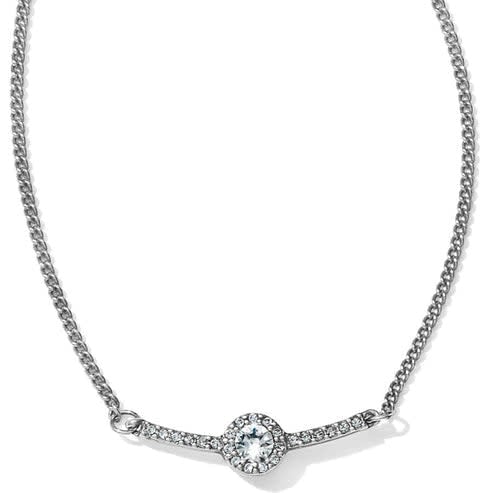 Silver plated bar necklace with Swarovski crystals on an adjustable chain.