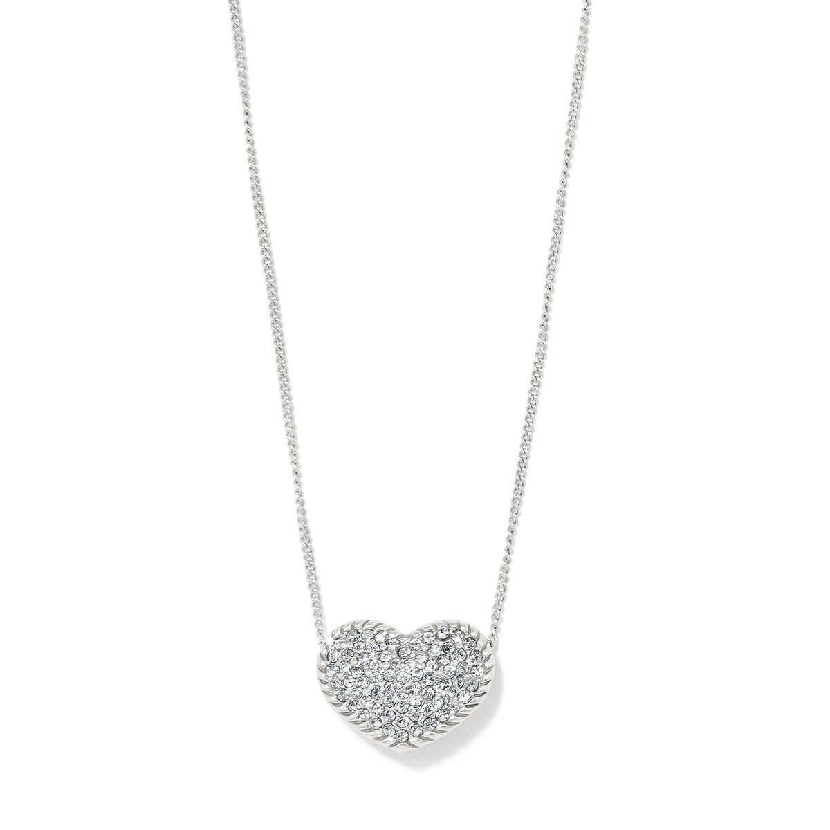 Silver plated Illumina Celeste Bold necklace with adjustable chain and sparkling crystal heart pendant.
