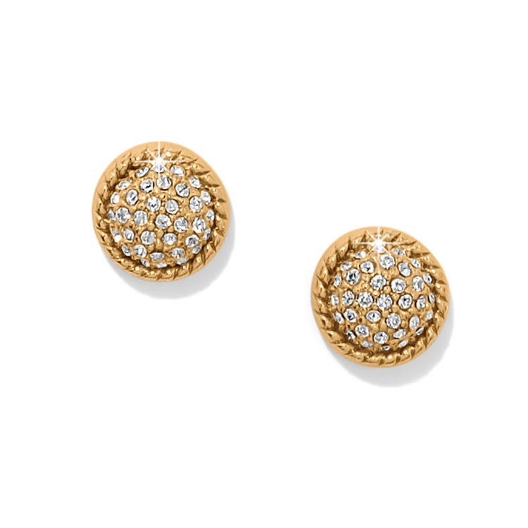 Gold plated post earrings featuring miniature dome shapes with fine quality crystals.