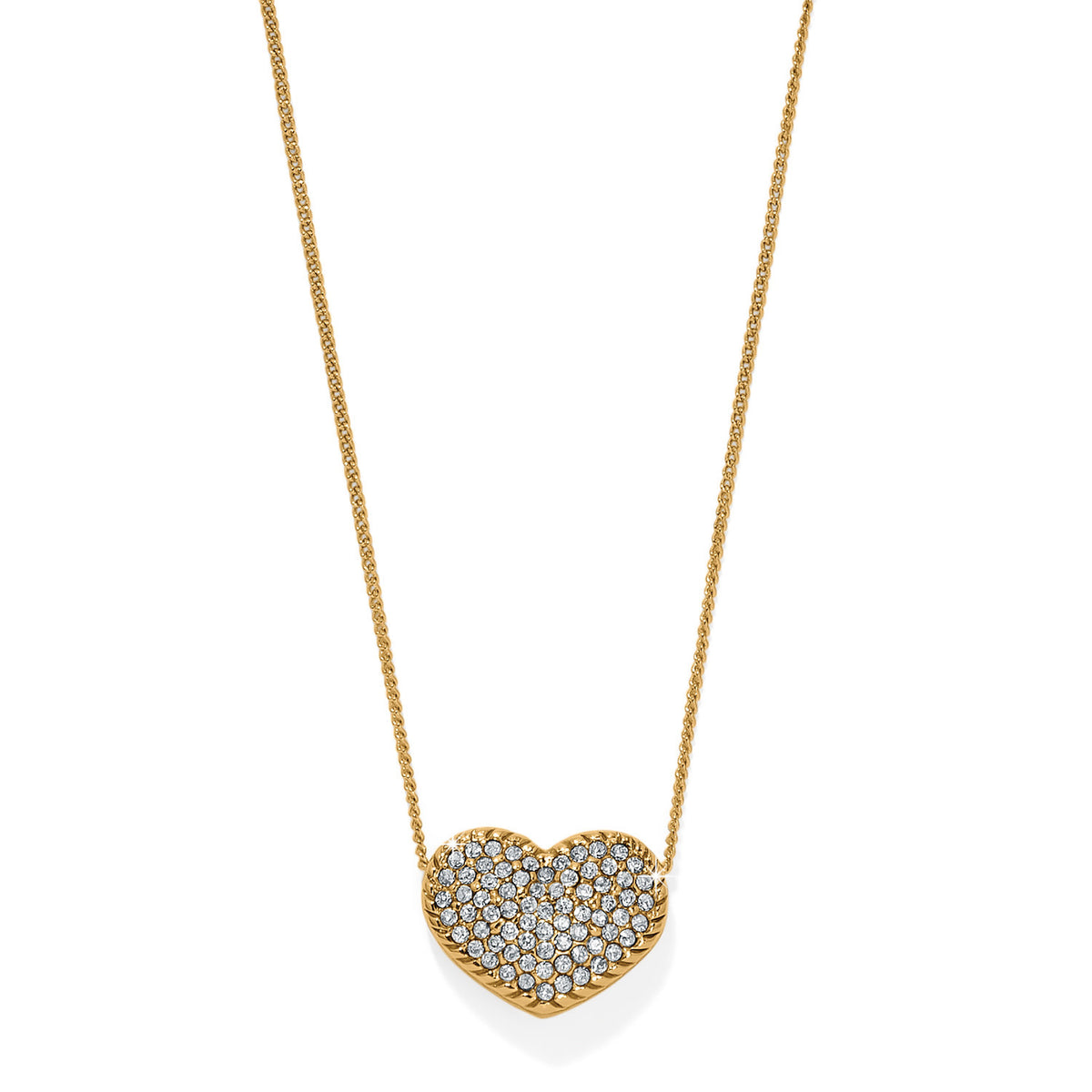 Gold plated adjustable necklace with a heart pendant featuring fine quality crystals.