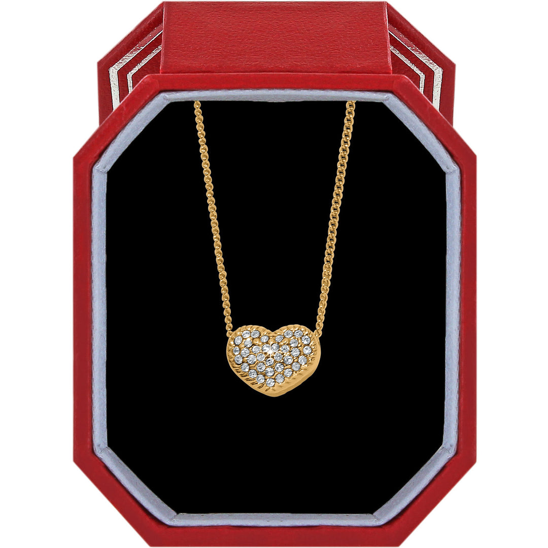 Gold plated necklace with fine quality crystals in a heart pendant on an adjustable chain