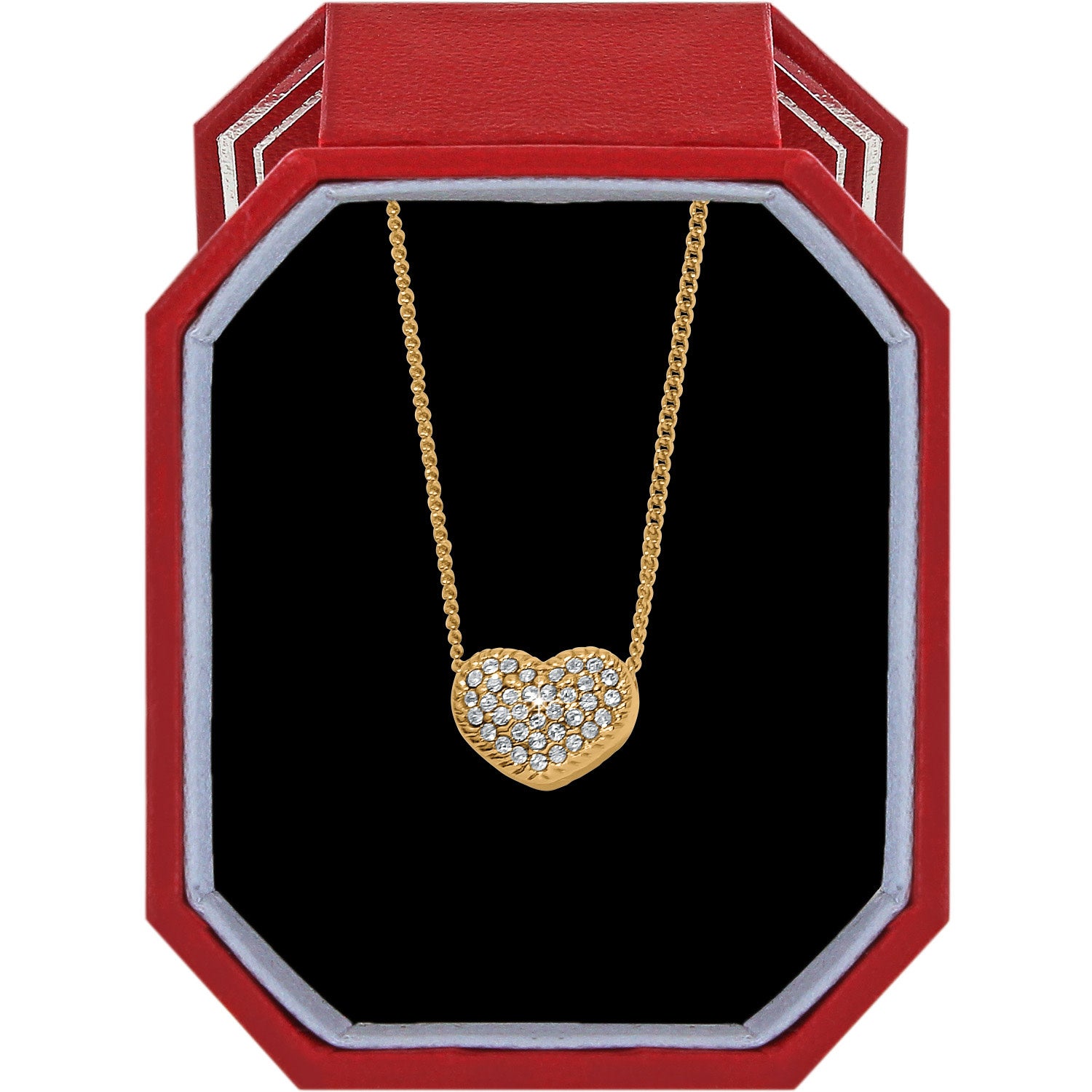 Gold plated necklace with fine quality crystals in a heart pendant on an adjustable chain