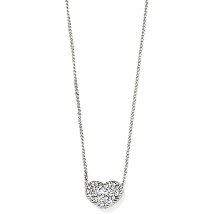 Silver plated petite heart necklace with fine quality crystals on a delicate chain.