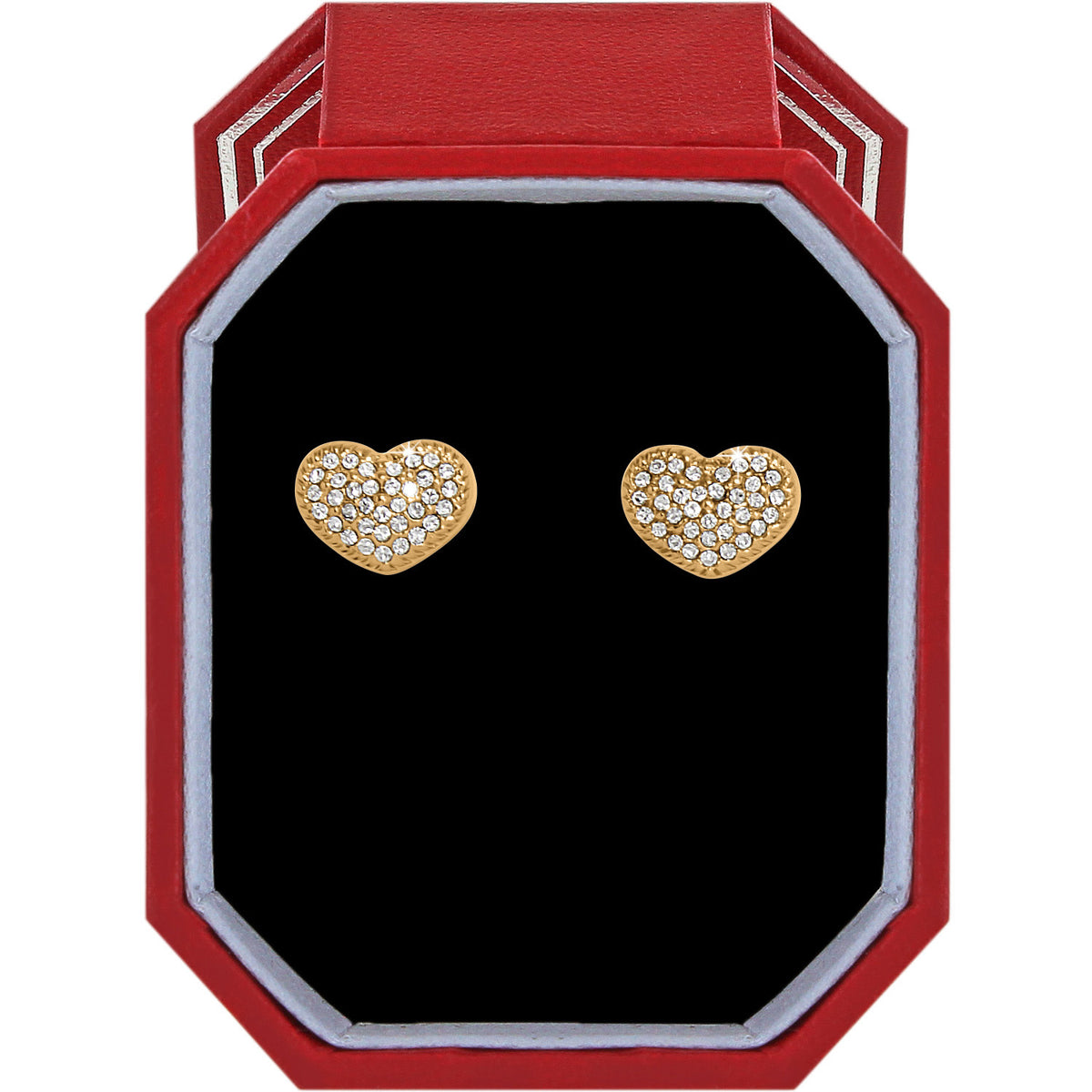 Gold plated heart post earrings with fine quality crystals in an exclusive Brighton gift box.