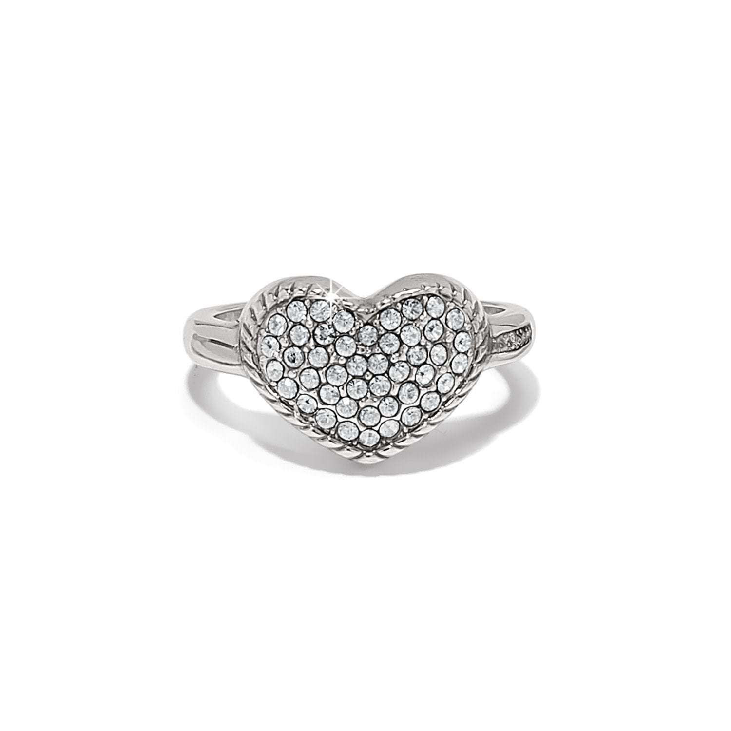 Silver plated domed heart ring with pave crystal encrustation