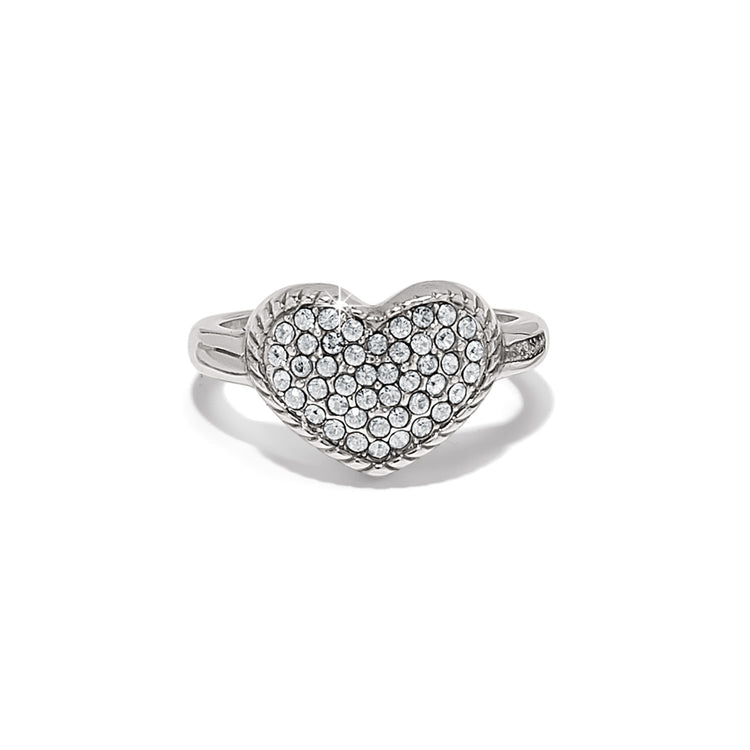 Silver plated domed heart ring with pave crystal encrustation
