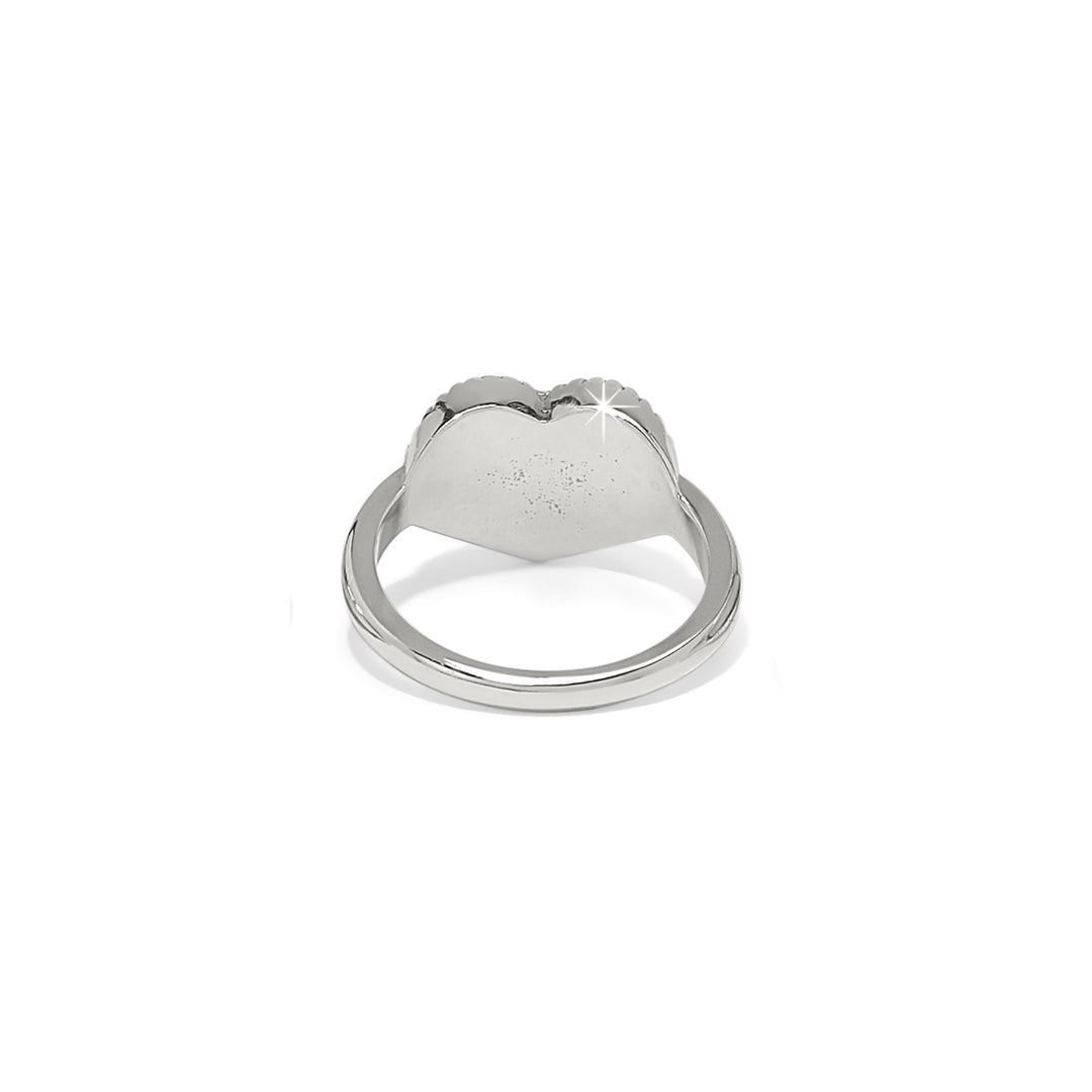Silver plated domed heart ring with pave crystal encrustation