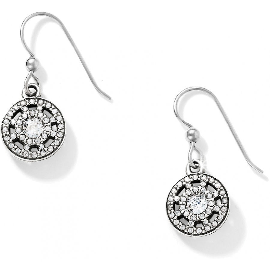 Silver plated French wire earrings featuring iridescent crystal on one side and granulated silver beading on the reverse.