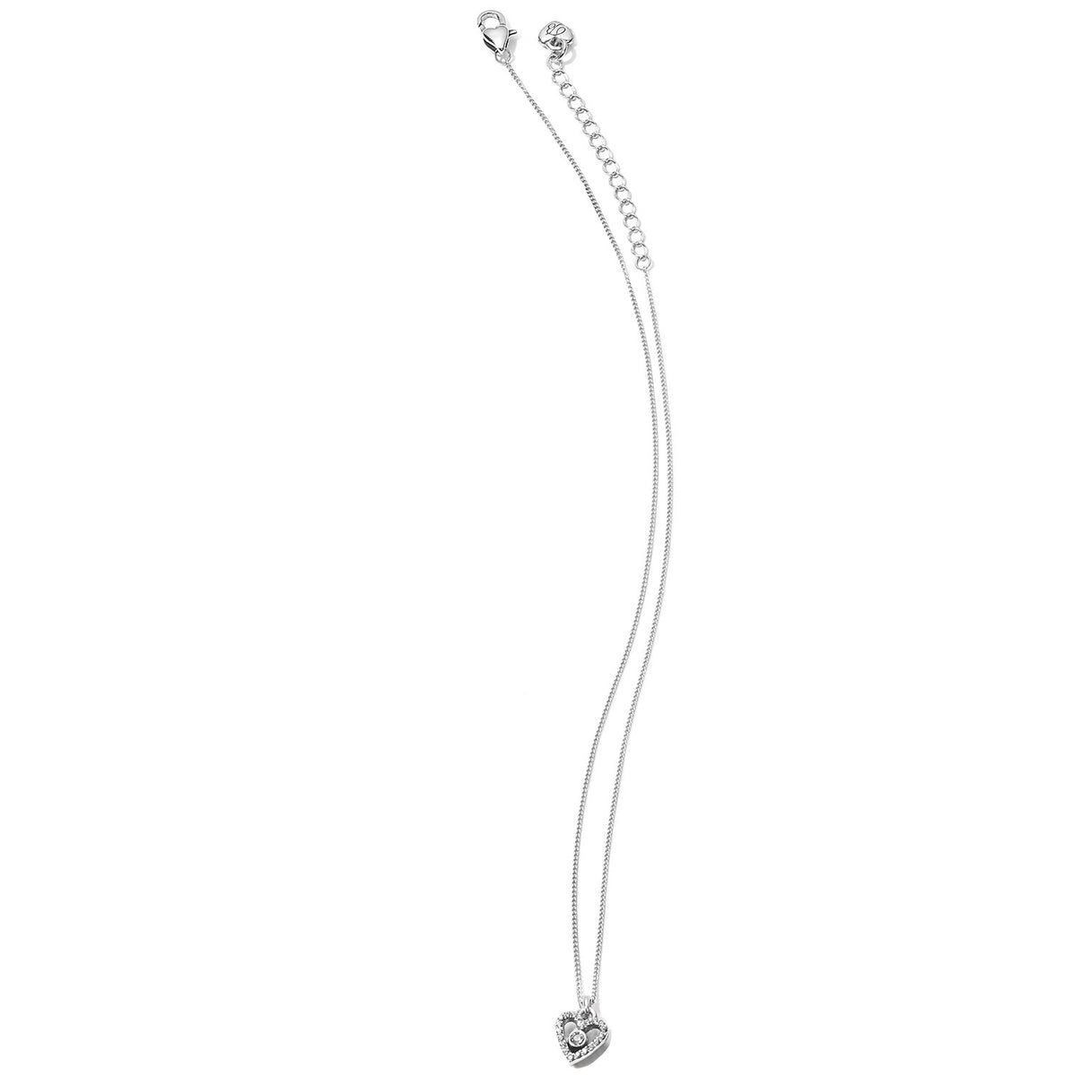 Silver plated heart frame necklace with a solitaire fine quality crystal pendant on an adjustable chain.