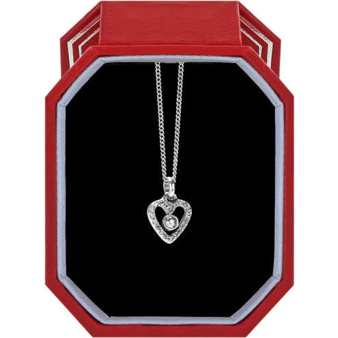 Silver plated heart necklace with crystal finish on adjustable chain in exclusive gift box
