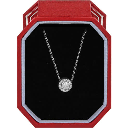 Silver plated solitaire necklace with crystal pendant on adjustable chain in gift box