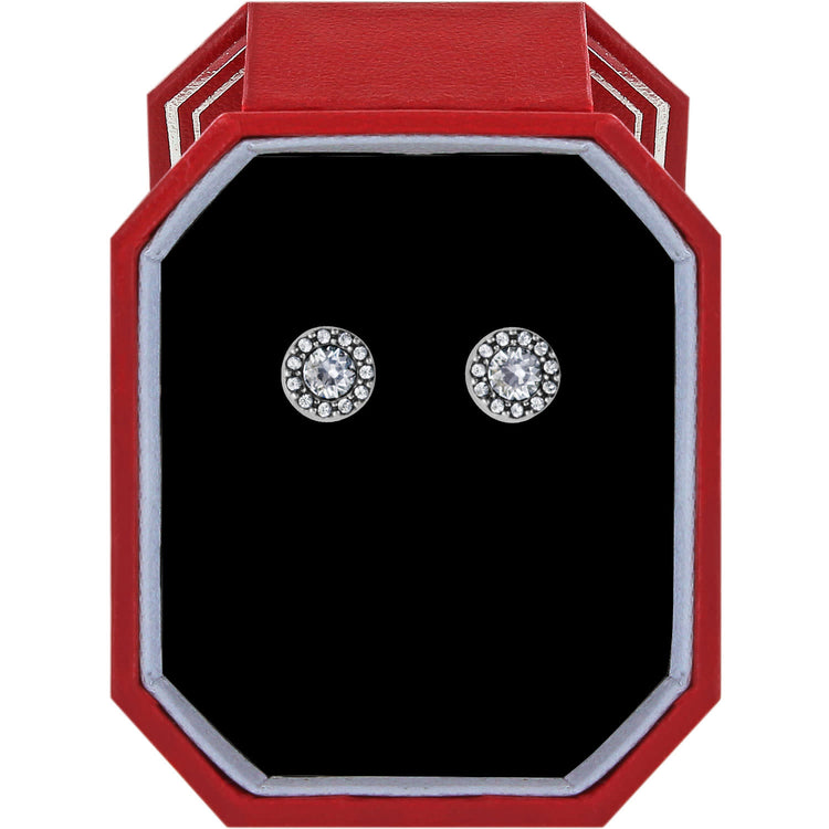 Silver plated post earrings featuring fine quality crystals in a bow-ready gift box.