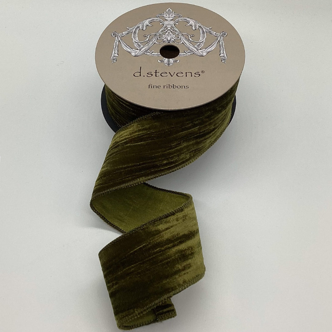 2.5 inch Olive Velvet Vintage Chic Satin Back ribbon on a d.stevens spool.