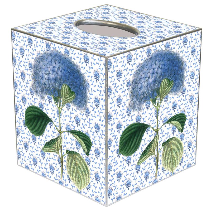 Hand-painted gold tissue box cover with paper mache construction.