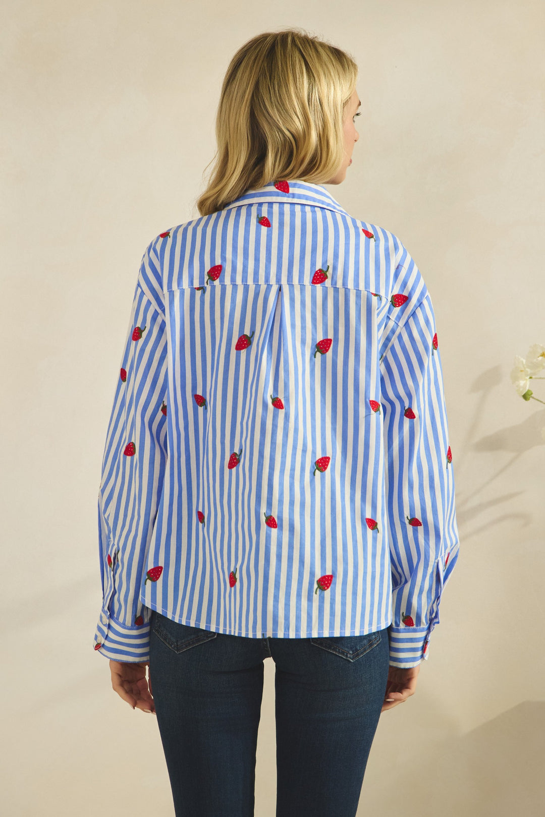 Eleanor Strawberry Embroidery Button Down Blouse