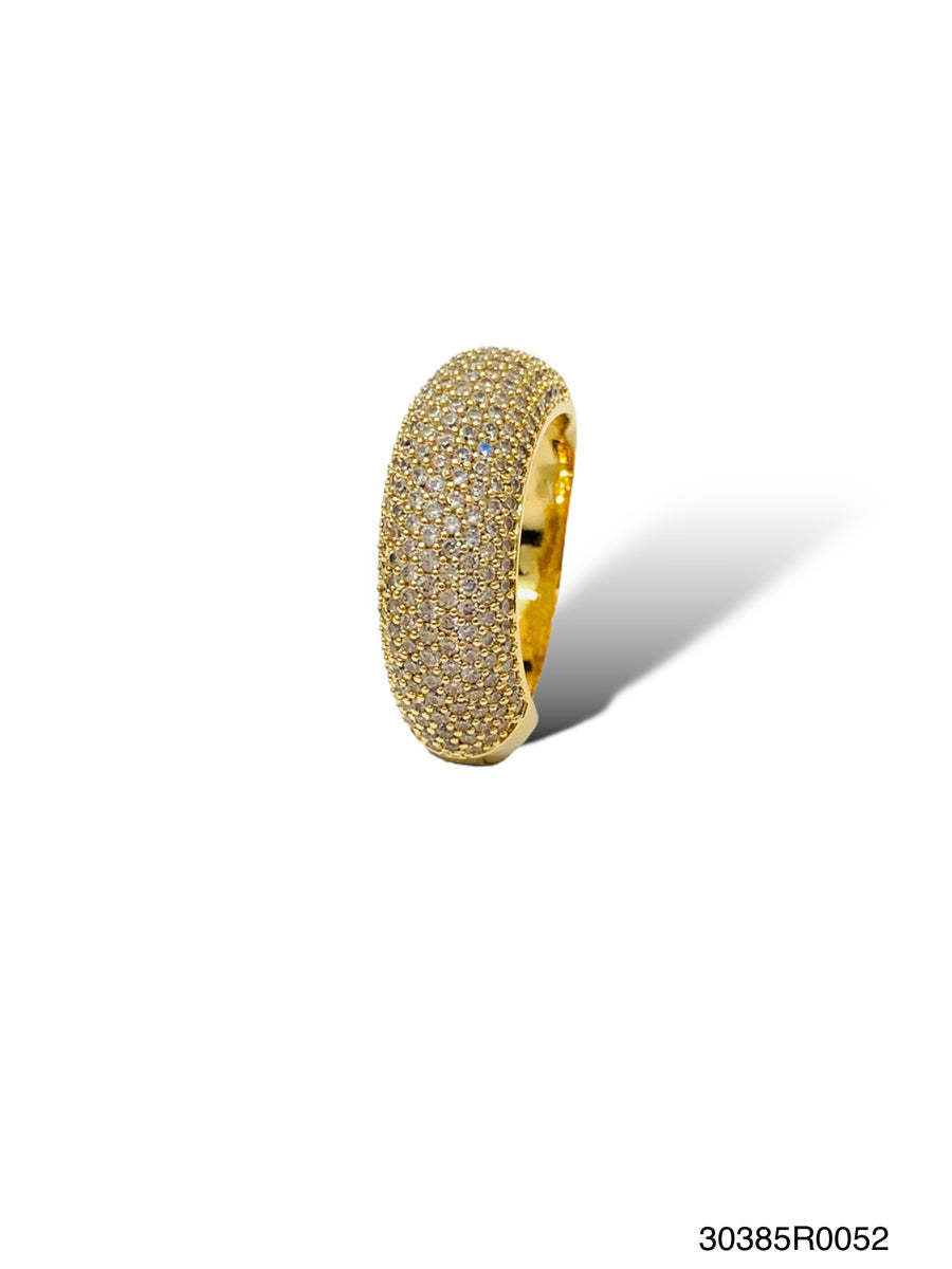 Silver pave ring with a sleek band featuring numerous small stones set in a continuous pattern.
