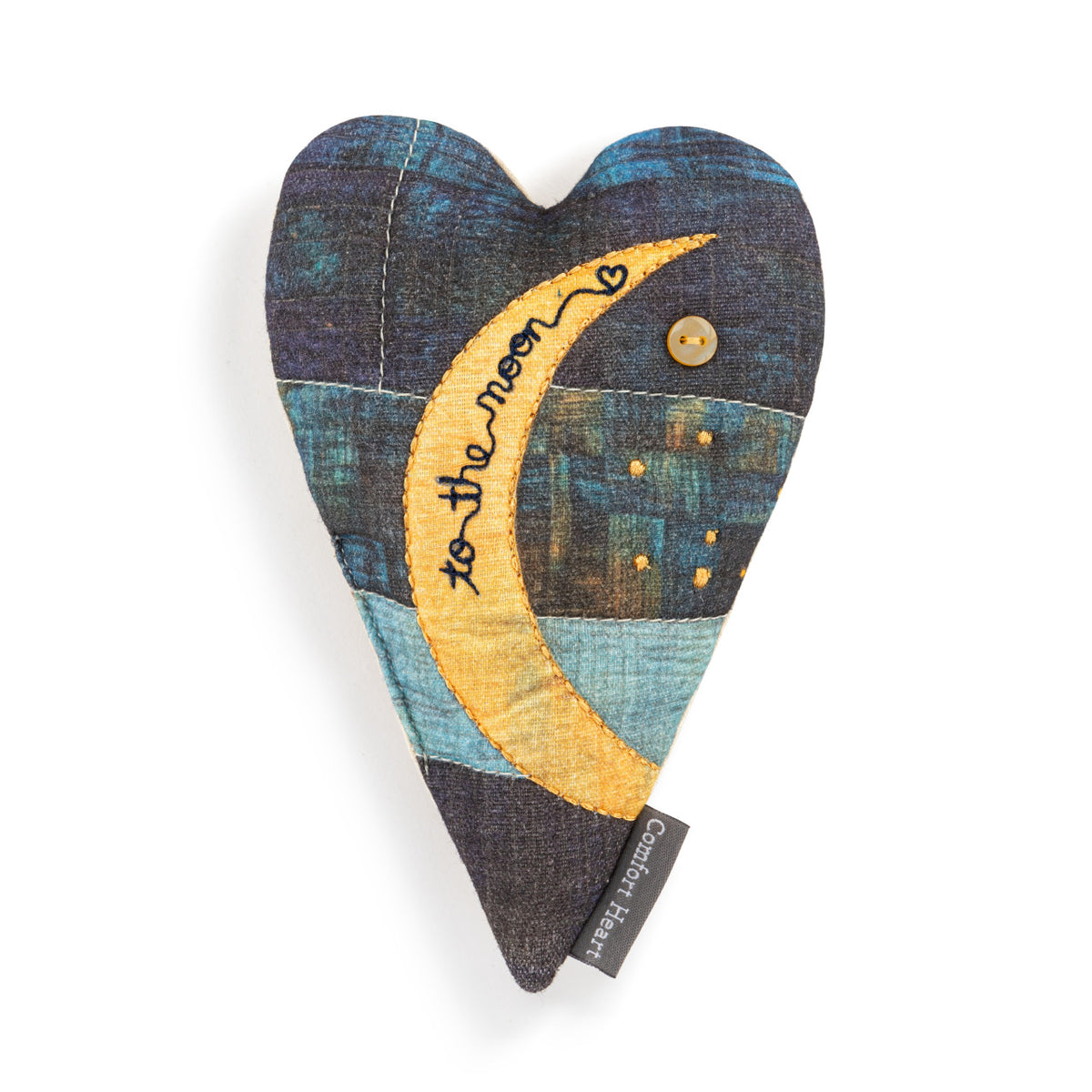 Comfort Heart plush toy made of cotton with polyester fiberfill stuffing and bead accents.