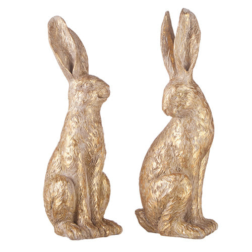 Resin rabbit figurine with gold leaf finish in soft tone