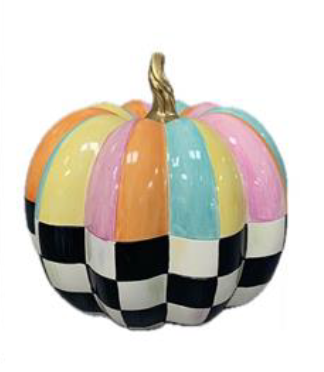 Resin pumpkin with pastel cotton candy colors featuring check and stripe patterns