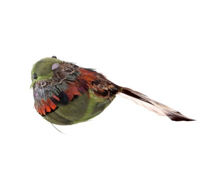 Red feathered aspen bird ornament with clip-on base