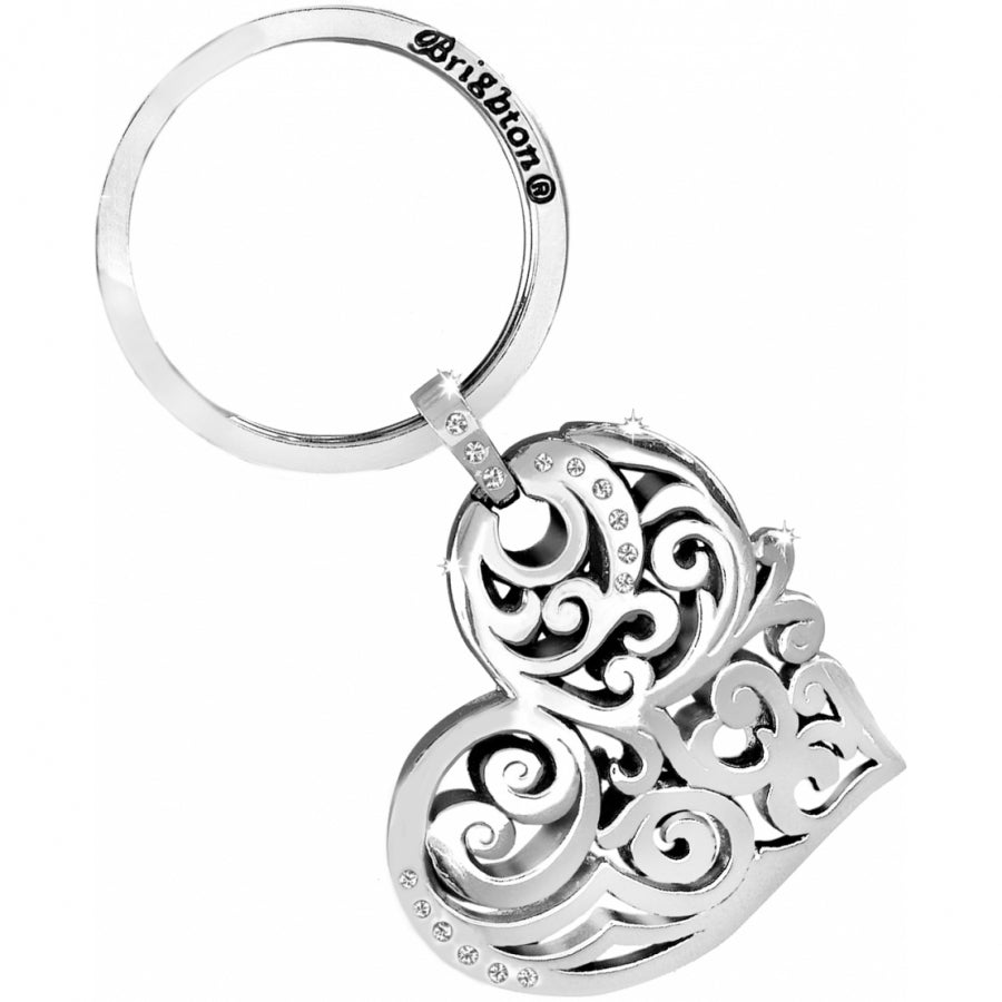 Silver plated heart-shaped crystal key fob with fine quality finish