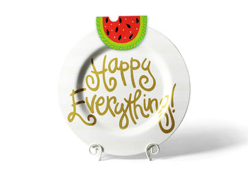 Ceramic white platter with a gray stripe rim measuring 17 inches in diameter.