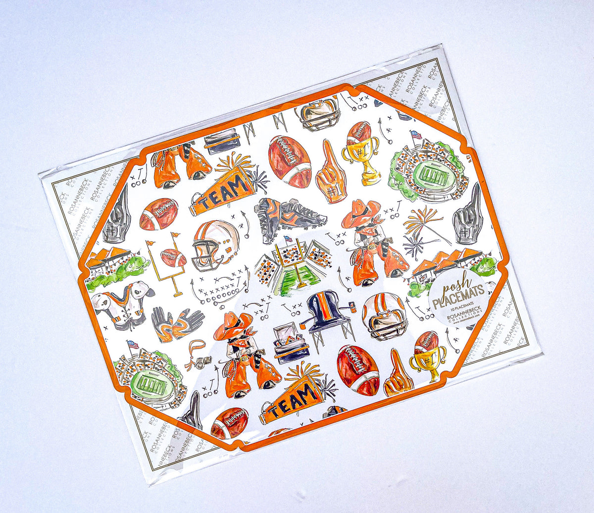 Hand-painted die-cut placemat featuring a whimsical floral pattern on a soft pastel background.