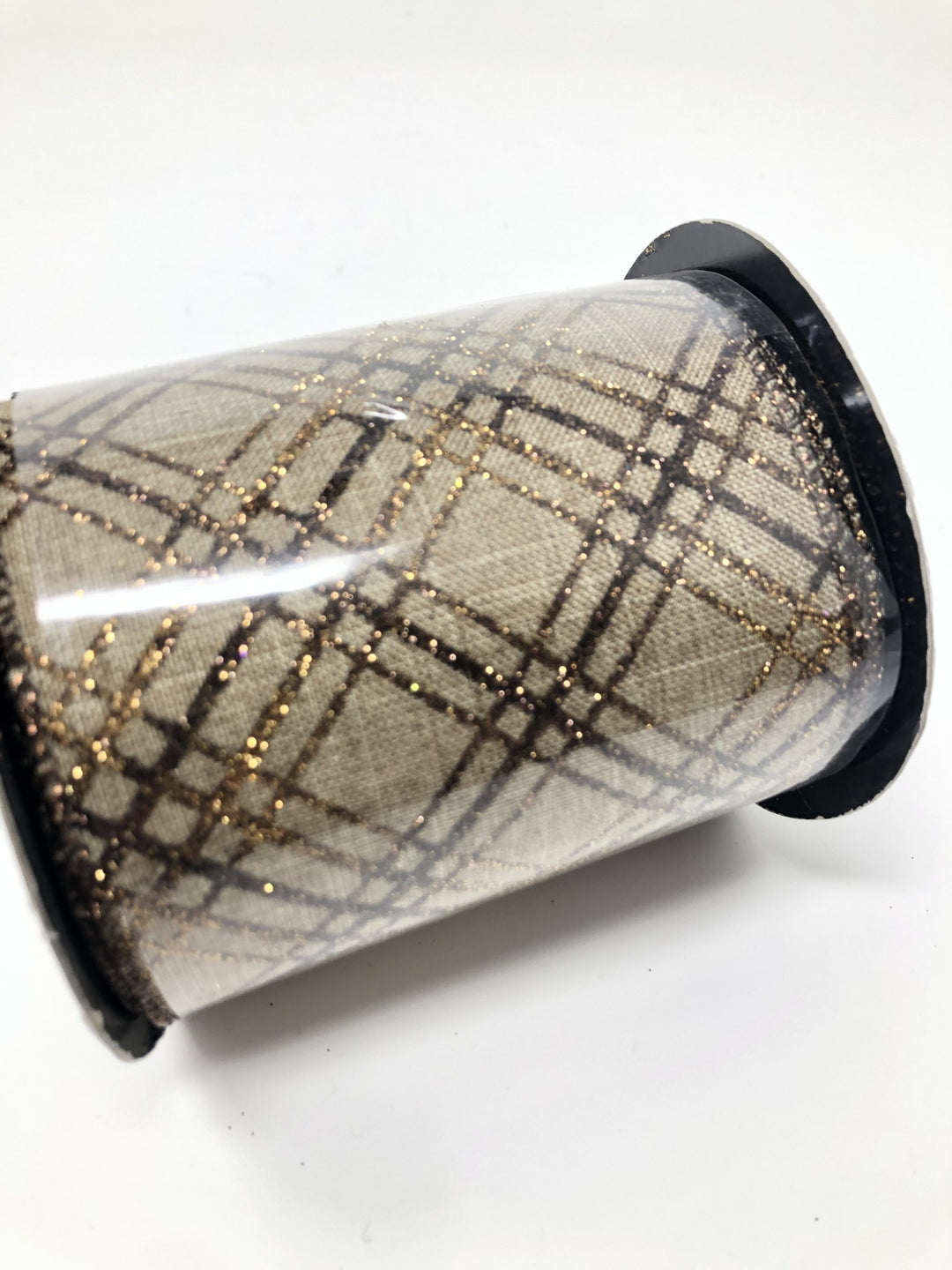 LINEN GLITTER PLAID LIGHT NATURAL COPPER BROWN