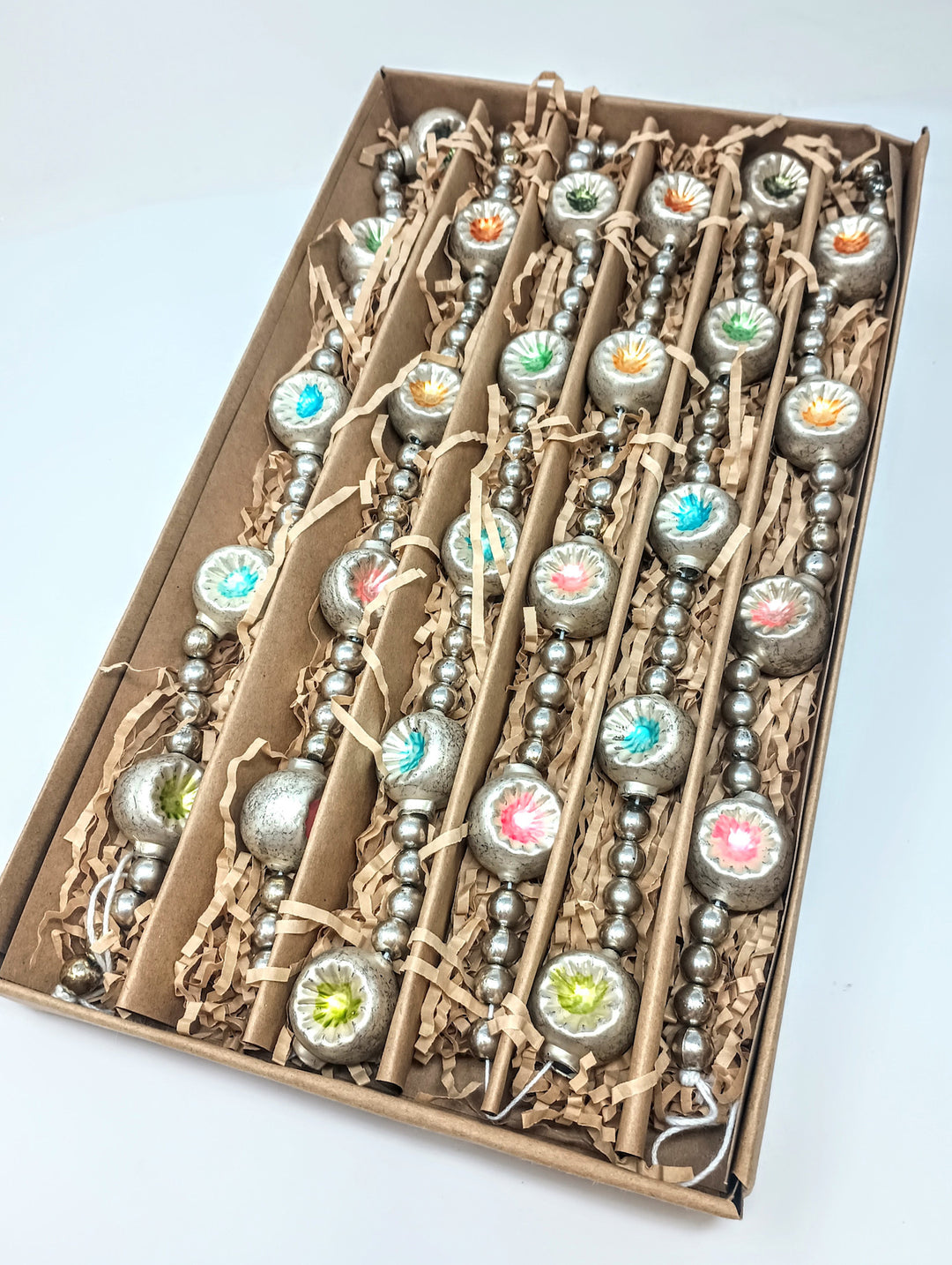 Multi-color Glass Bead Garland in Kraft Box - Brushed Gold Finish