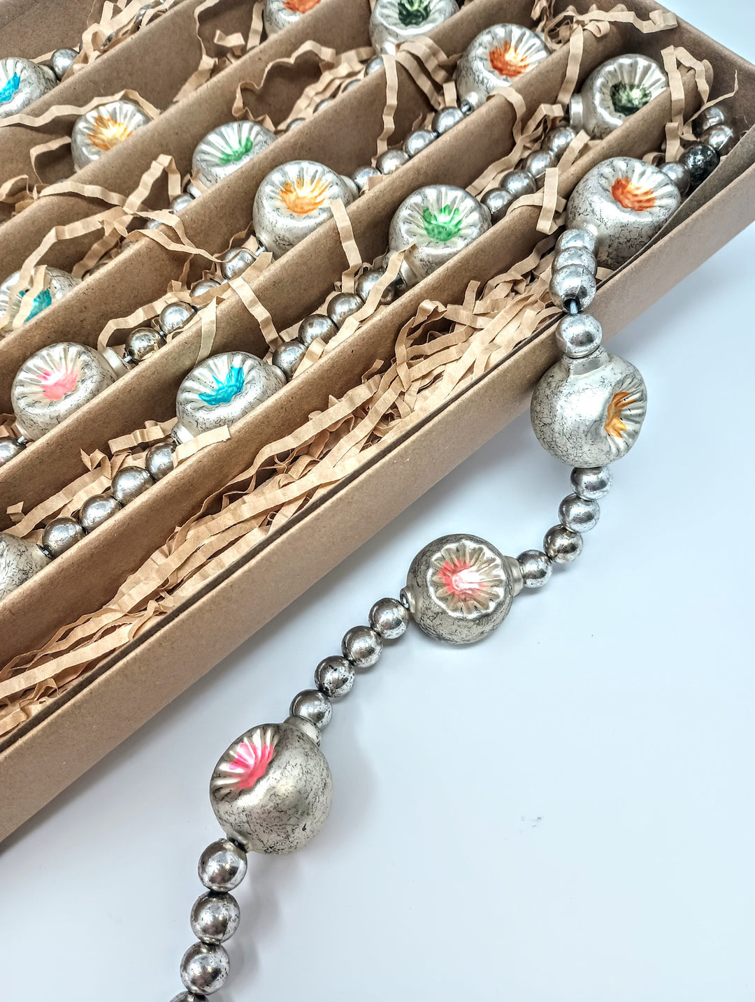 Multi-color Glass Bead Garland in Kraft Box - Brushed Gold Finish