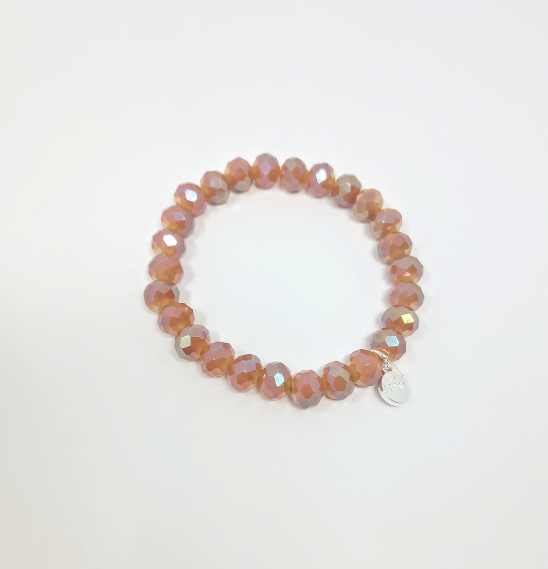 Stretchy bracelet with faceted glass beads in vibrant colors.