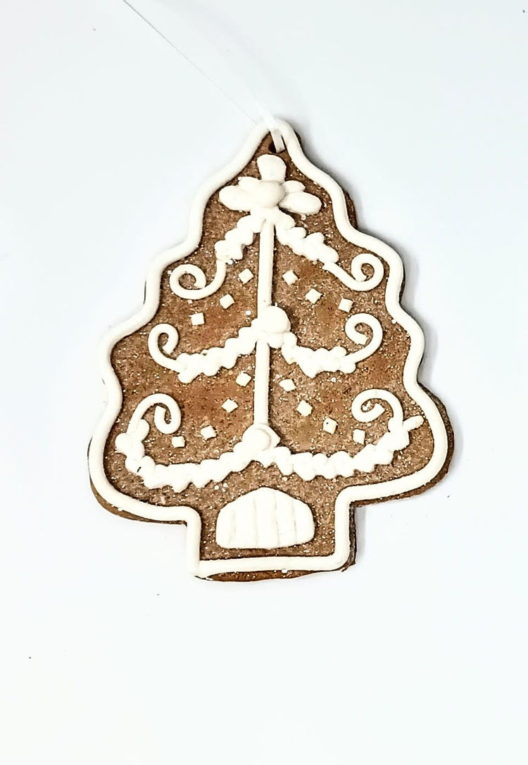4.75-inch gingerbread man clay ornament with brown color and classic silhouette.