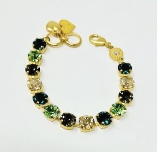 Green stone bracelet with amber tag featuring a Scotty dog heart charm