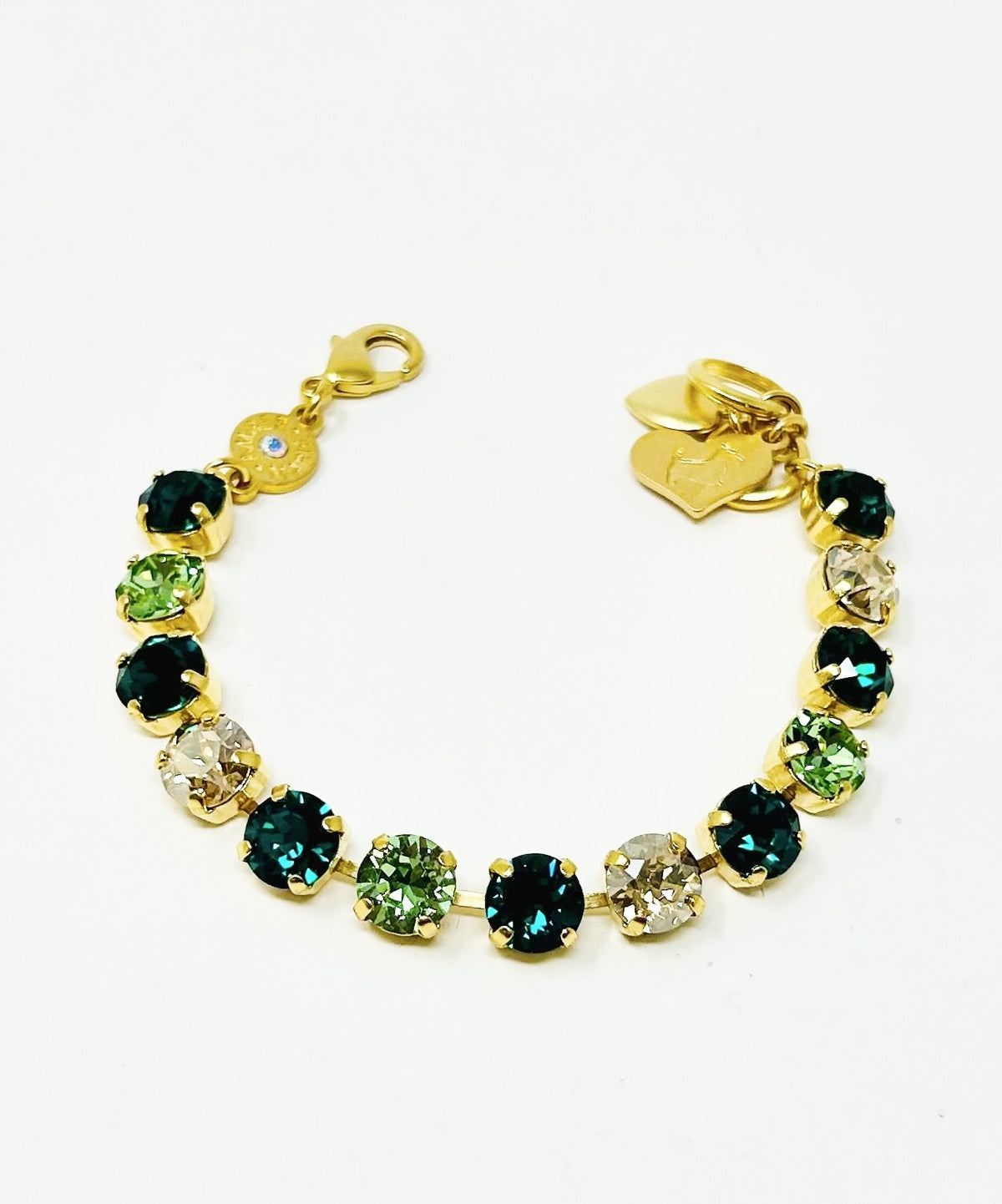 Green stone bracelet with amber tag featuring a Scotty dog heart charm