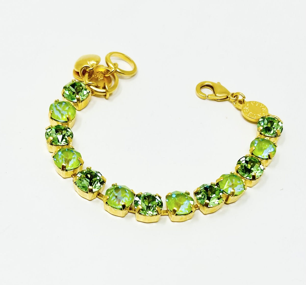 Green stone classic bracelet with amber tag and Scotty dog heart charm
