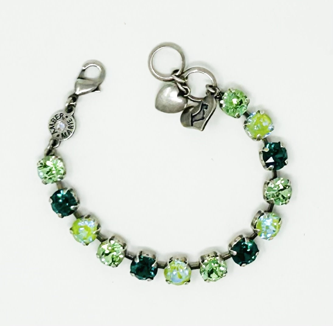 Green stone bracelet with amber tag and Scotty dog heart charm