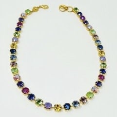 RIO gold necklace featuring a single strand of multi-colored round gemstones.