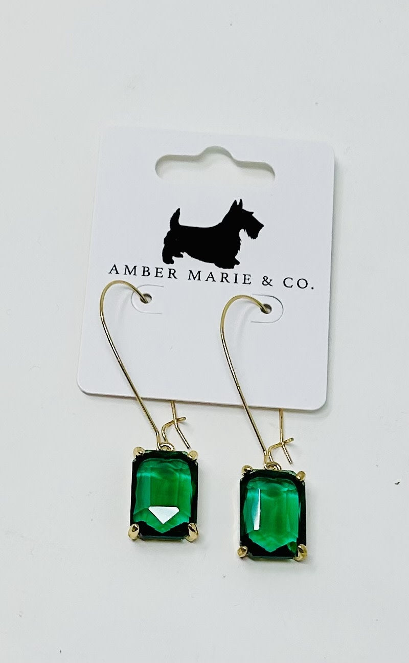 Rectangle drop earrings with a geometric silhouette in metallic silver finish.